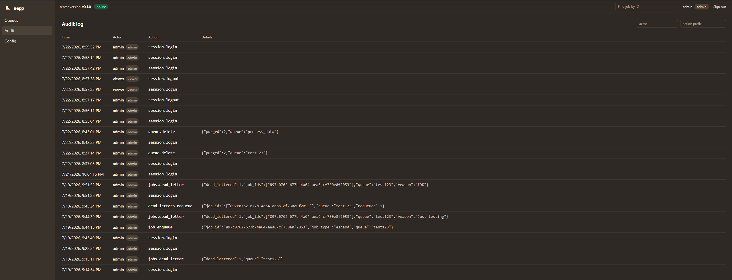 The audit log