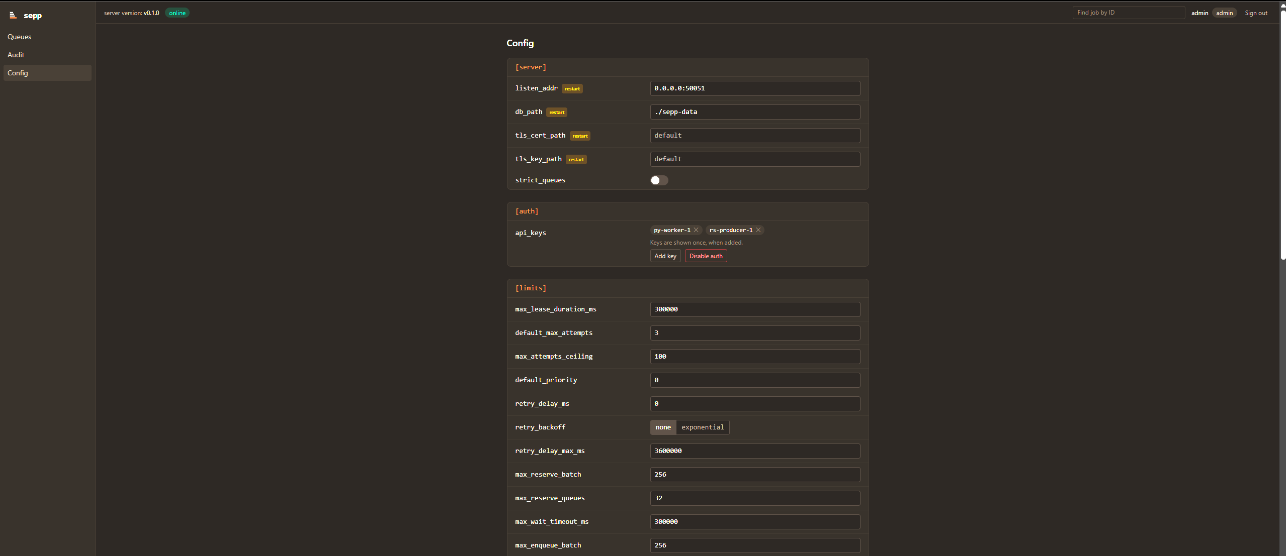The config editor