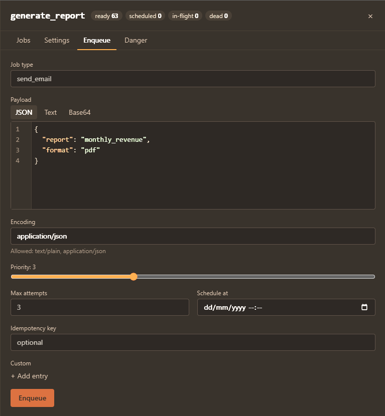 The enqueue form